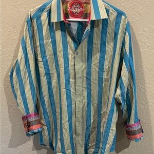 Robert Graham Blue and Cream Striped Dress Shirt